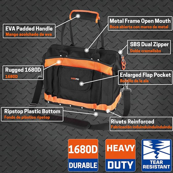 01 WISEPRO Wide Mouth Tool Bag with Multi-Pockets